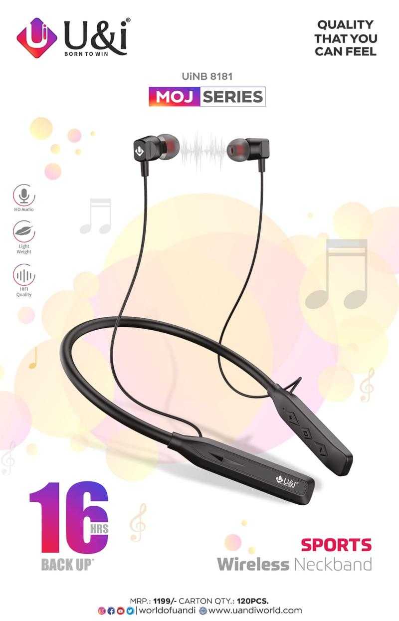 U I UiNB 8181 Wireless Bluetooth Neckband With mic Yes Black