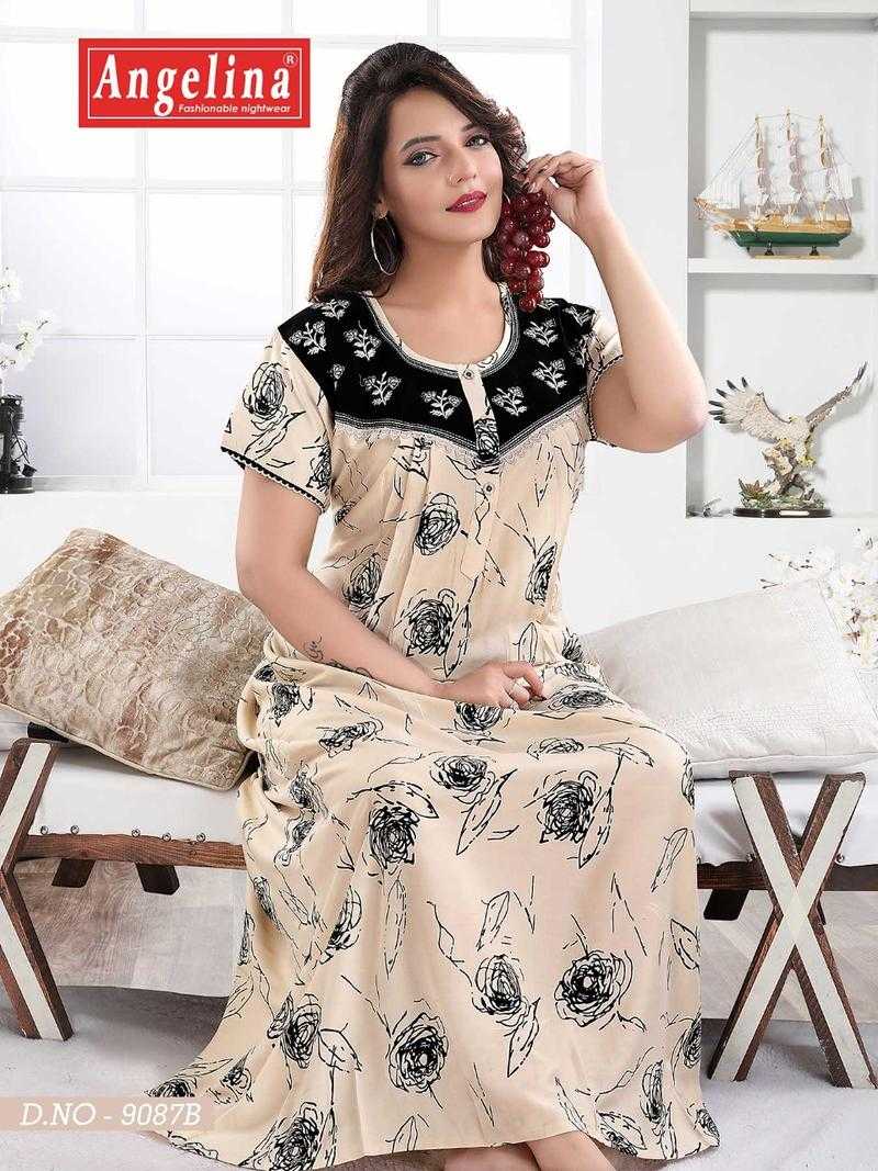 ANGELINA LIFESTYLE Rayon Round Neck Printed Full Flare NightGown
