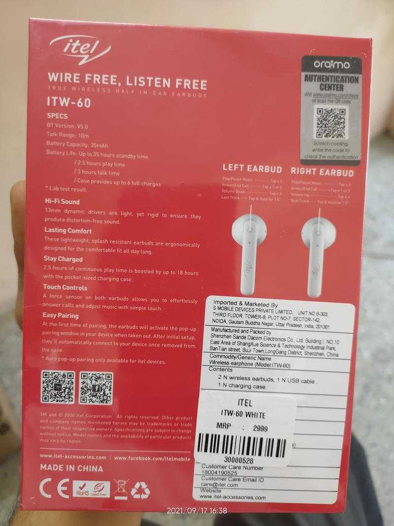 itel ITW 60 Wireless Bluetooth In the Ear With mic Yes White
