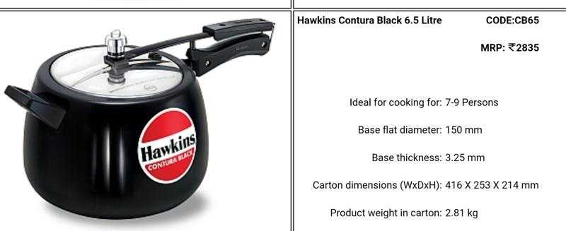 Hawkins contura 6.5 store litre pressure cooker