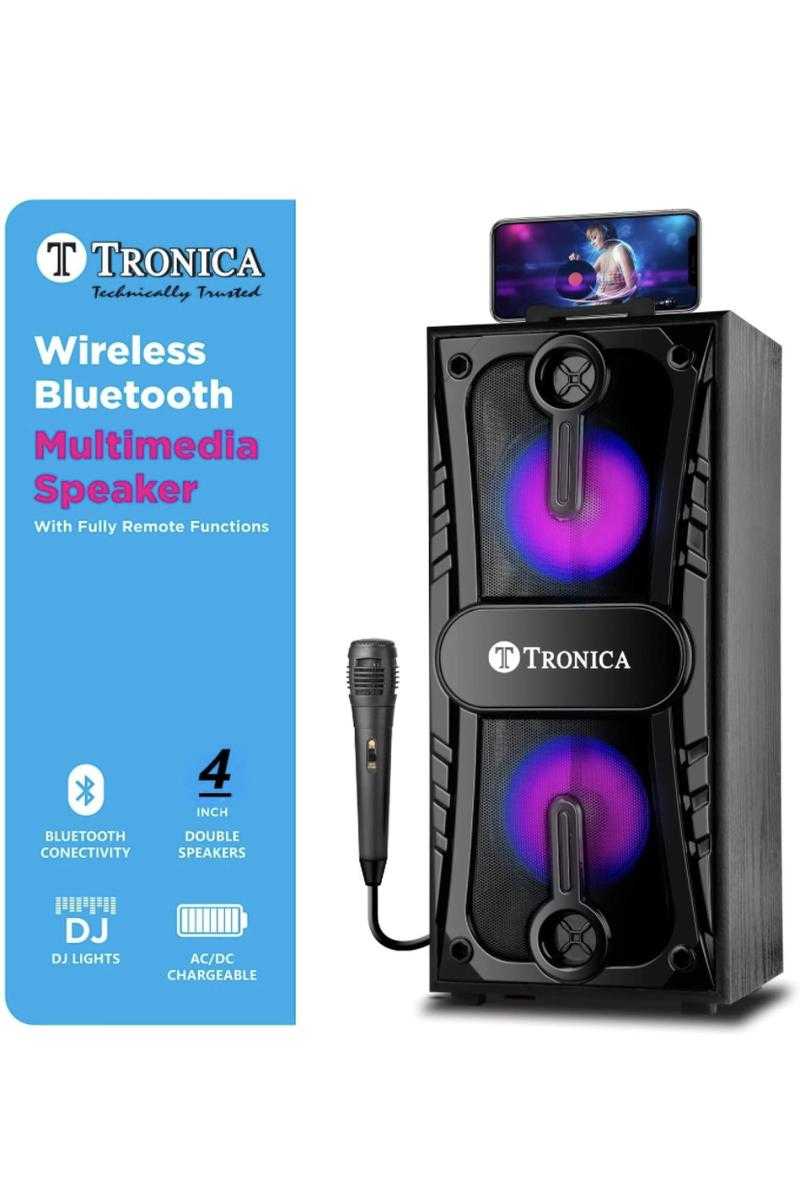 Tronica Tallboy AM 202 Dual Wooden Rechargeable Speaker With 4