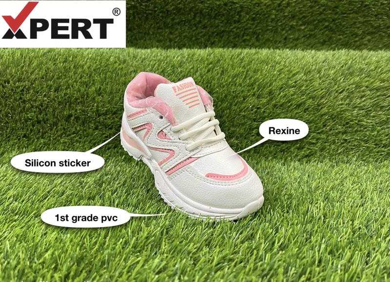 Xpert SMILEY 4 WHITE PINK 11X3 Rexine Sports Wear Running Shoes