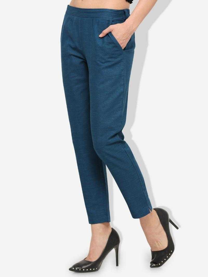 Cotton khadi slub ankle length ladies designer pent trousers